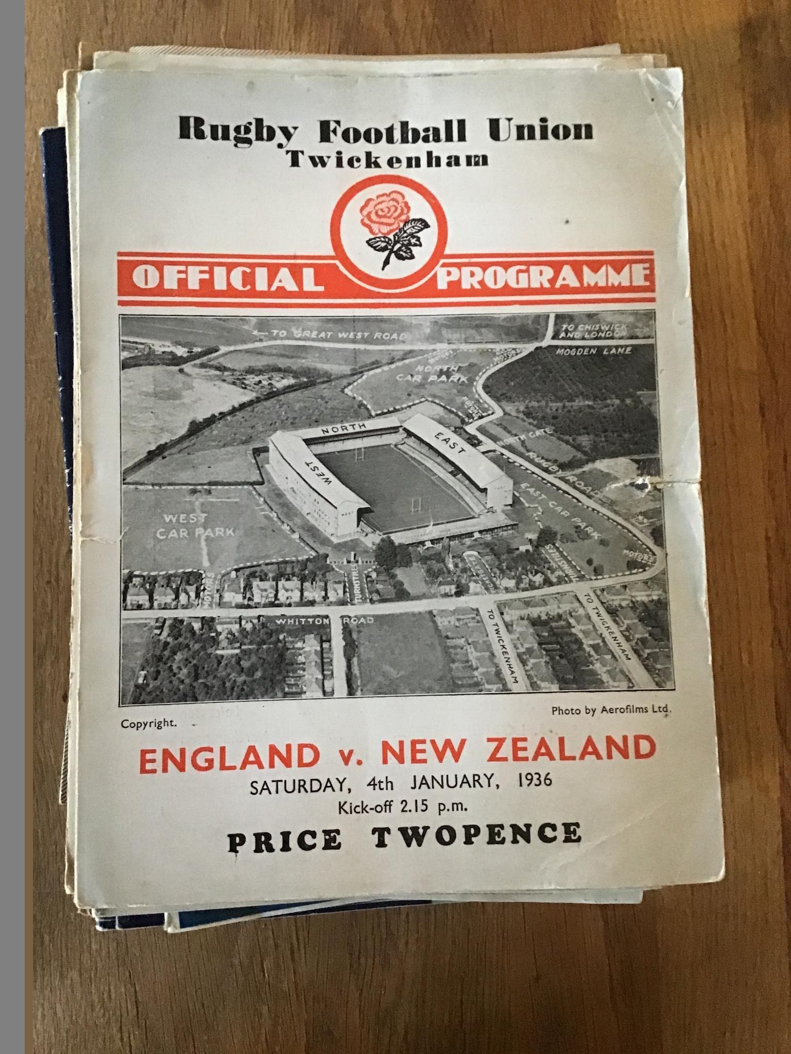 A collection of approximately 58 international and domestic Rugby Football Union programmes 1936 to 1986 to include England v New Zealand 1936, Harlequins 1950’s, Army v Navy, Sevens etc.